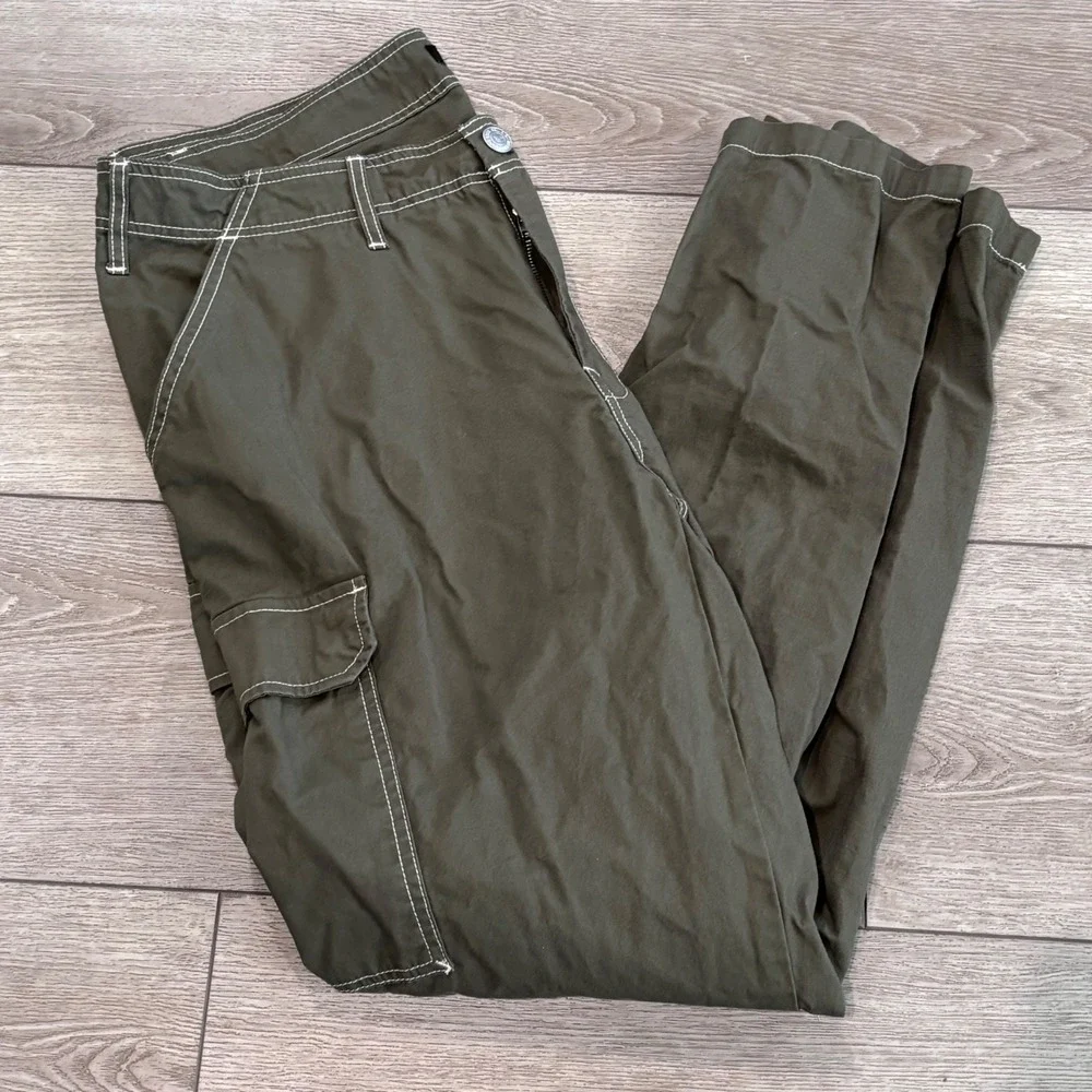 True Religion Cargo Pants Mens 36 Green Ripstop White Y2K Vintage Casual